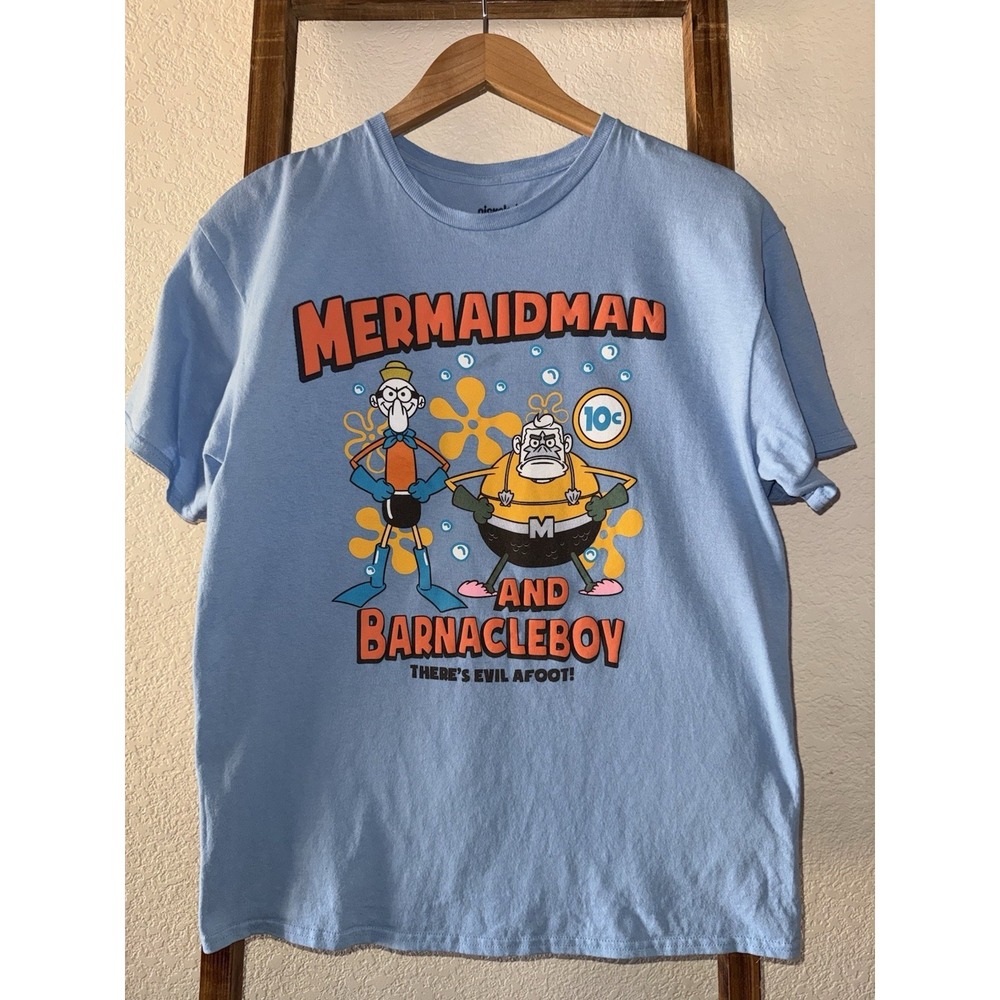 Nickelodeon Mermaid Man & Barnacle Boy Blue Graphic Cotton Crew T-Shirt Mens L